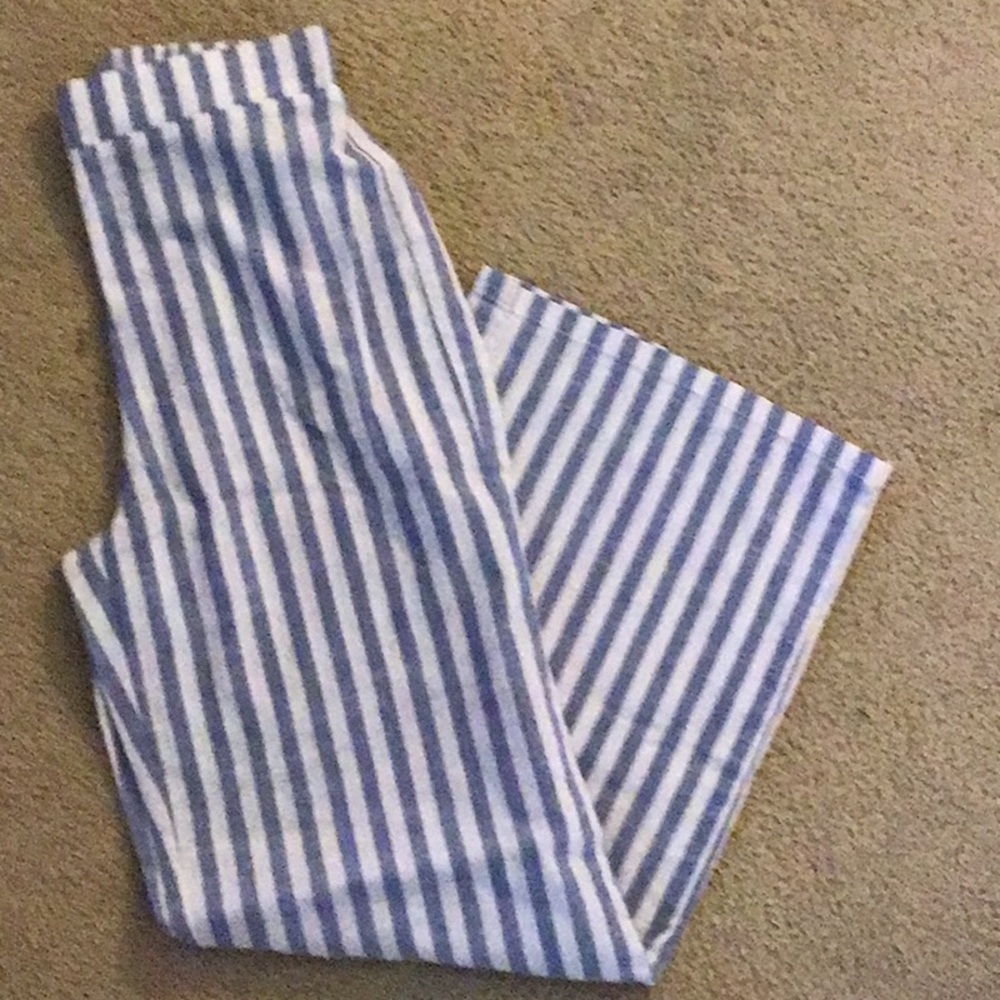 Oxford blue and white striped wide legged pants